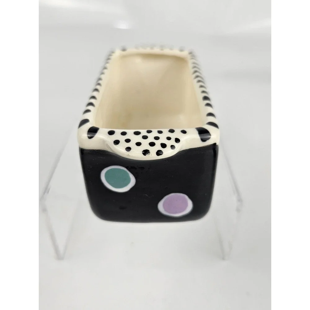 Lynn Morris Signed 3 Piece‎ Ceramic Creamer Sugar Set Polka Dot Black